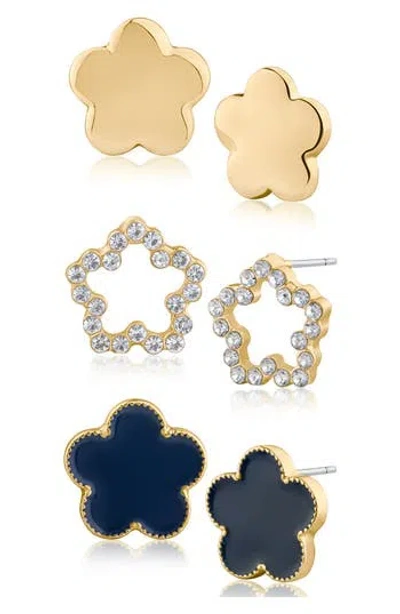 Jardin Resin & Crystal 3-pack Assorted Clover Stud Earrings In Navy/gold