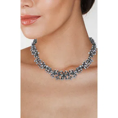 Jardin Riviere Crystal Cluster Collar Necklace In Black Rhodium