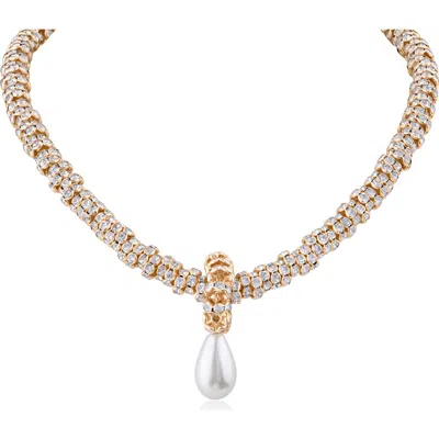 Jardin Rondelle Imitation Pearl Drop Necklace In White/ Clear Gold