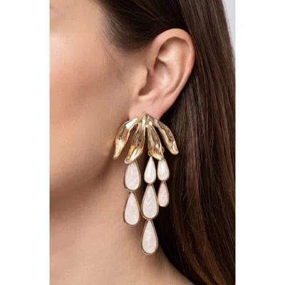 Jardin Scalloped Enamel Waterfall Earrings In White/ Gold
