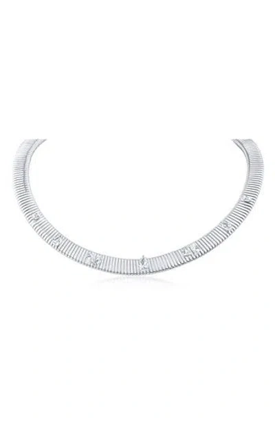 Jardin Scattered Cubic Zirconia Omega Chain Necklace In Silver