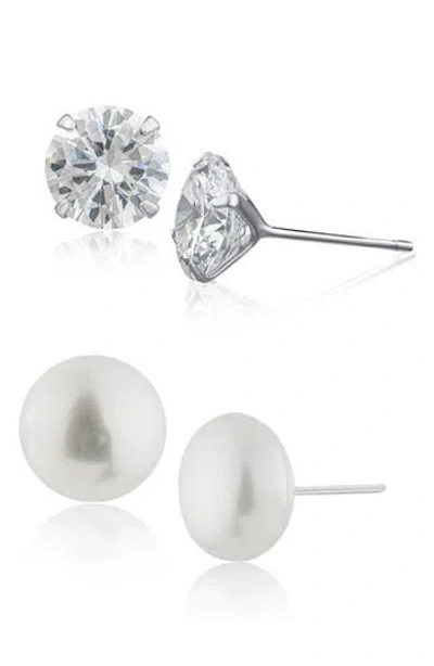 Jardin Set Of 2 Cultured Pearl & Cubic Zirconia Stud Earrings
