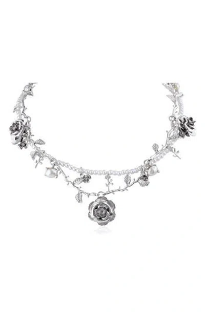 Jardin Set Of 2 Faux Pearl & Rose Vine Necklaces In Multi