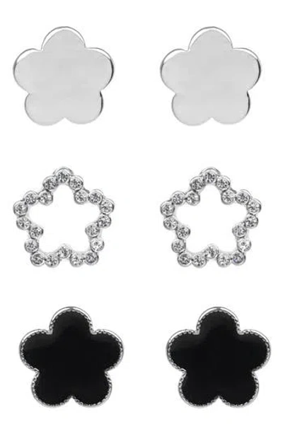 Jardin Set Of 3 Clover Stud Earrings In Black/silver