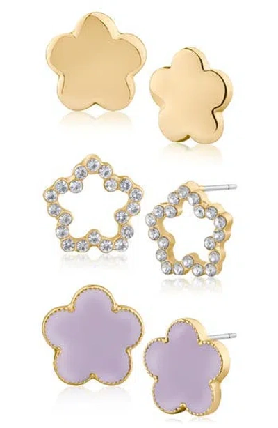 Jardin Set Of 3 Clover Stud Earrings In Gold