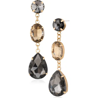 Jardin Smoky Crystal Statement Drop Earrings In Black/ Gold