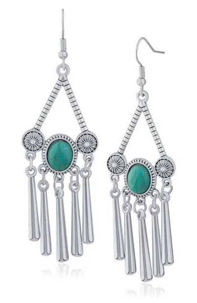 Jardin Southwestern Faux Turquoise Fringe Drop Earrings In Metallic