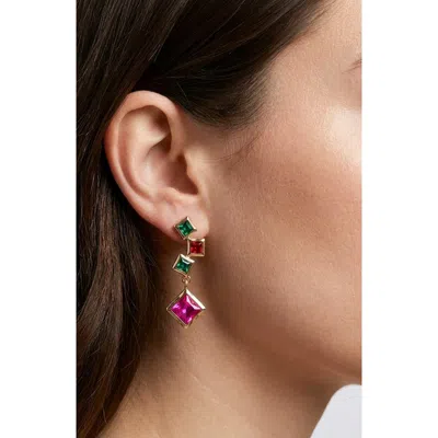 Jardin Square Cut Crystal Drop Earrings In Multi/ Gold