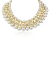 Jardin Three-row Graduated Imitation Pearl Necklace In White/gold