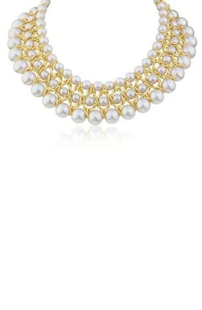Jardin Three-row Graduated Imitation Pearl Necklace In White/gold