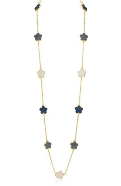 Jardin Tri-tone Clover Station Necklace In Navy/gold