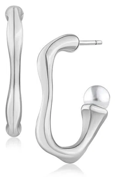 Jardin Wavy Hoop & Faux Pearl Earrings In Metallic