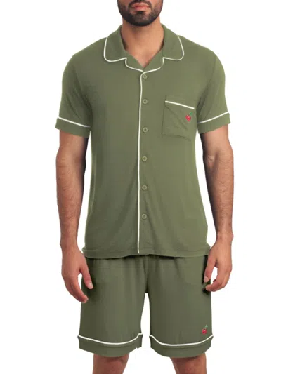 Jared Lang Men's 2-piece Camp Shirt & Shorts Pajama Set In Loden Green