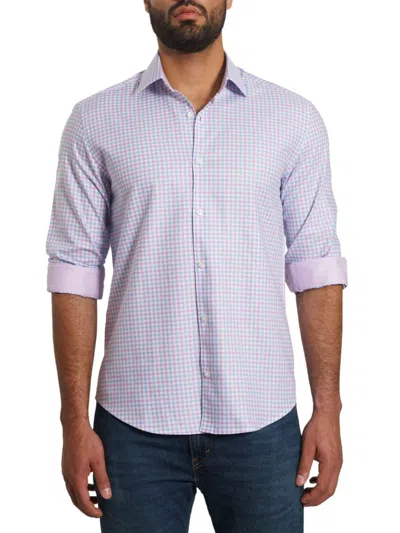 Jared Lang Men's Checked Pima Cotton Shirt In White Lilac