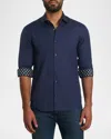 Jared Lang Men's Trim Fit Contrast Cuff Pima Cotton Sport Shirt In Dark Blue