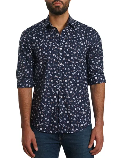 Jared Lang Men's Floral Pima Cotton Shirt In Dark Navy