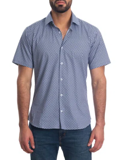 Jared Lang Men's Geometric Print Shirt In White Blue