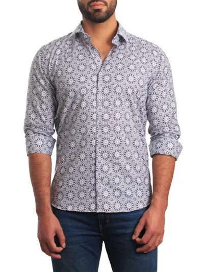 Jared Lang Trim Fit Floral Print Cotton Button-up Shirt In Blue White