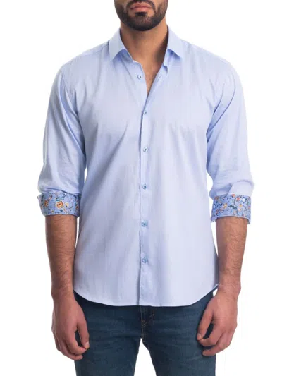 Jared Lang Men's Spread Collar Curved Shirt In Blue Print