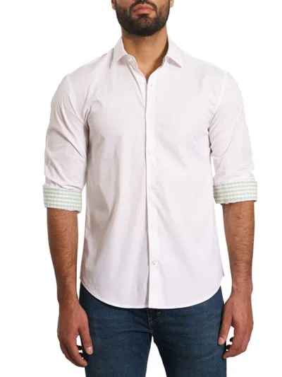 Jared Lang Men's Trim Fit Contrast Cuff Pima Cotton Blend Sport Shirt In White