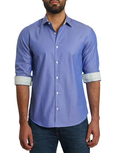 Jared Lang Men's Trim Fit Contrast Cuff Pima Cotton Sport Shirt In Blue