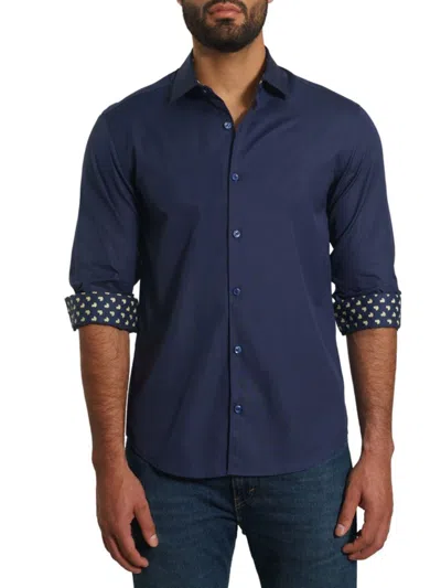 Jared Lang Men's Trim Fit Contrast Cuff Pima Cotton Sport Shirt In Dark Blue