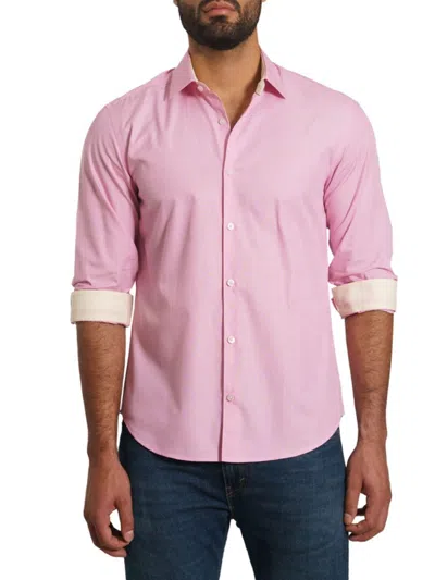 Jared Lang Men's Trim Fit Contrast Cuff Pima Cotton Sport Shirt In Pink