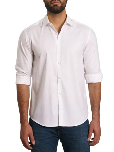 Jared Lang Men's Trim Fit Contrast Cuff Pima Cotton Sport Shirt In White