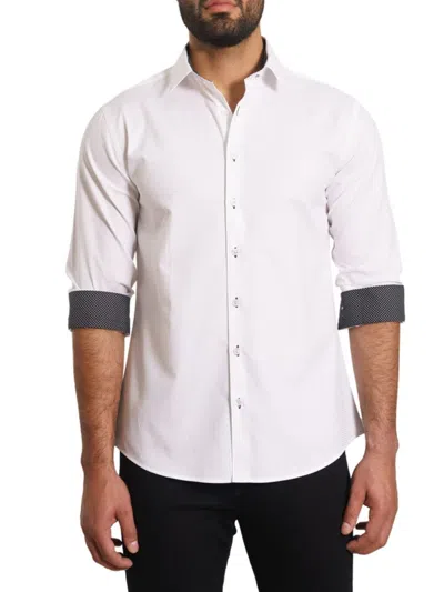 Jared Lang Men's Trim Fit Contrast Cuff Sport Shirt In White