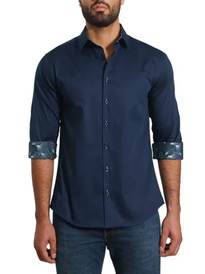 Jared Lang Men's Trim Fit Floral Contrast Cuff Sport Shirt In Navy