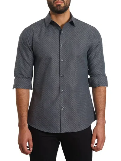 Jared Lang Men's Trim Fit Geometric Print Shirt In Dark Grey