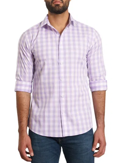 Jared Lang Men's Trim Fit Gingham Sport Shirt In White Purple