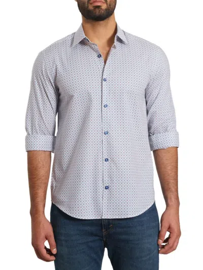 Jared Lang Men's Trim Fit Medallion Pima Cotton Sport Shirt In White Multi