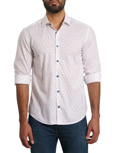 Jared Lang Men's Trim Fit Micro Ditsy Print Pima Cotton Shirt In White