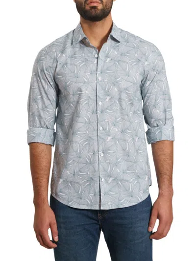 Jared Lang Men's Trim Fit Pima Cotton Tropical Sport Shirt In Green Leaves
