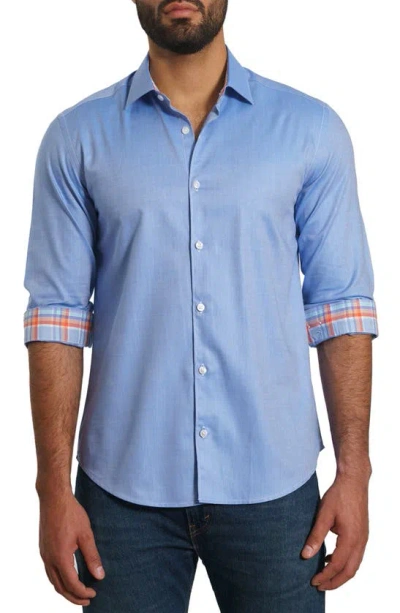 Jared Lang Solid Pima Cotton Button-up Shirt In Blue