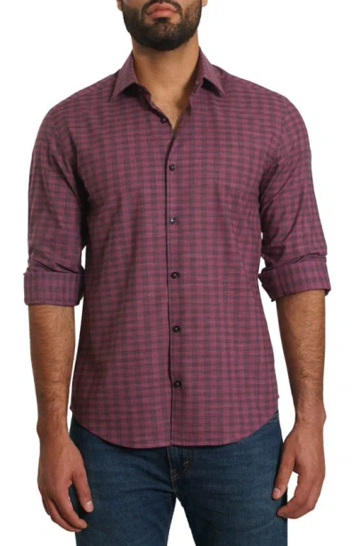 Jared Lang Trim Fit Check Pima Cotton Button-up Shirt In Dark Pink Plaid
