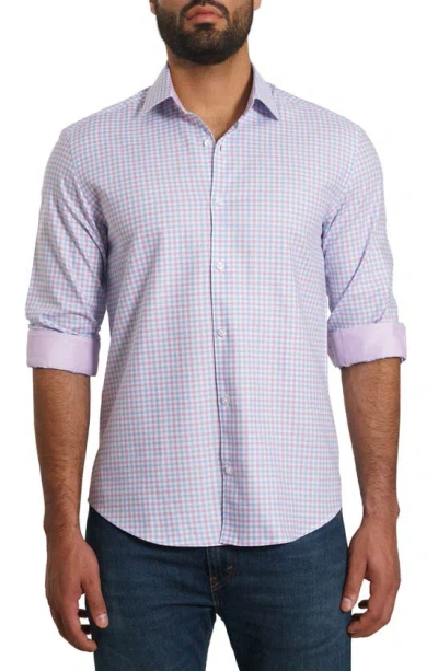 Jared Lang Trim Fit Gingham Pima Cotton Button-up Shirt In White Lilac