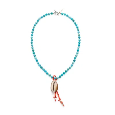 Jaredjamin Men's Blue Bimini Turquoise & Removable Cowrie Shell Necklace