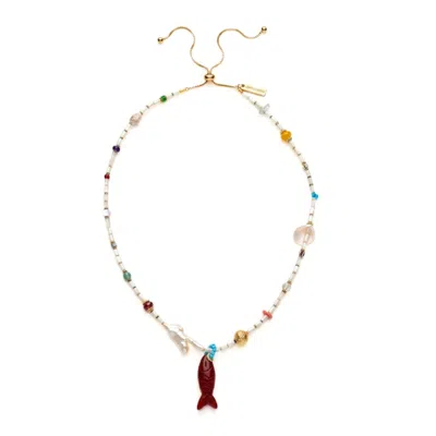 Jaredjamin Men's Marisol Adjustable Mother-of-pearl & Carved Fish Necklace - Red