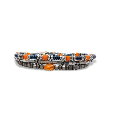 Jaredjamin Men's Orange / Silver Hot Rod Apache Bracelet Set In Multi