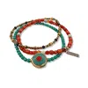 Jaredjamin Men's Red Aqua Evil Eye Bracelet Set