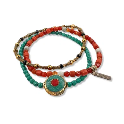 Jaredjamin Men's Red Aqua Evil Eye Bracelet Set