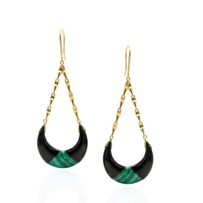 Jaredjamin Women's Black Cressida Gold Onyx & Inlaid Malachite Crescent Dangle Earrings