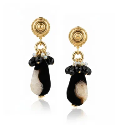 Jaredjamin Women's Black / Gold Veda Black Agate & Crystal Clip-on Statement Earrings In Black/gold