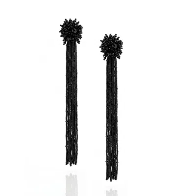 Jaredjamin Women's Black Serafina Beaded Clip Earrings