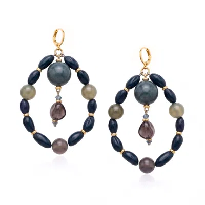 Jaredjamin Women's Blue Bean Halo Jasper Statement Hoops