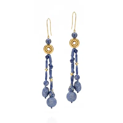 Jaredjamin Women's Blue Celeste Sodalite & Coral Tassel Dangle Earrings