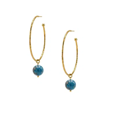 Jaredjamin Women's Blue / Neutrals Medium Hooptastic Blue Jasper Drop Gold Hoop Earrings