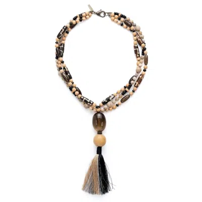 Jaredjamin Women's Brown Adamah Beaded Tassel Necklace In Black